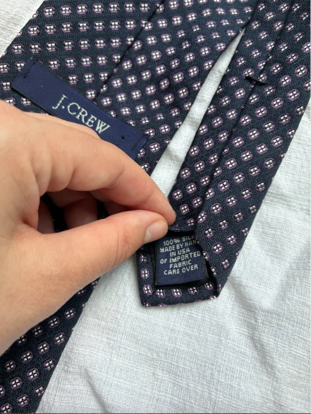 J. Crew Silk Navy, Purple, & White Diamond Tie - Handmade